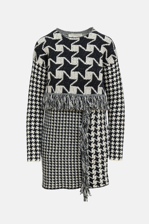 Stella McCartney Houndstooth Fringe Sweater Dress
