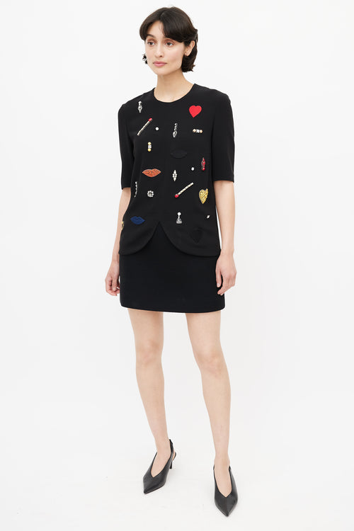 Stella McCartney Black & Multicolour Embroidered Top