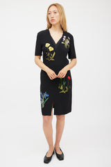 Stella McCartney Black & Multicolour Floral Embroidered Dress