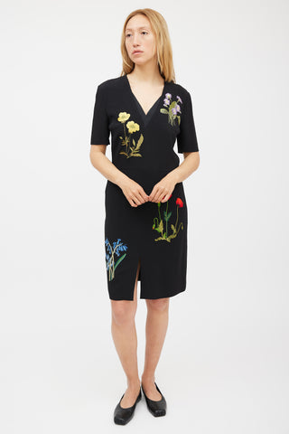 Stella McCartney Black & Multicolour Floral Embroidered Dress