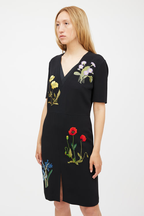 Stella McCartney Black & Multicolour Floral Embroidered Dress