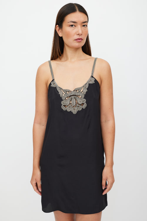 Stella McCartney Black & Silver Silk Chain Link Dress