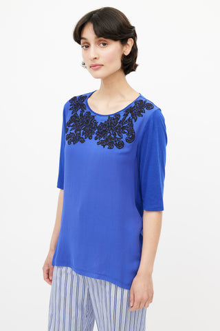 Stella McCartney Blue & Black Embroidered T-Shirt
