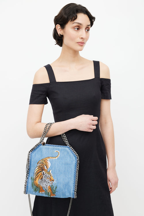 Stella McCartney Blue Denim Embroidered Falabella Crossbody Bag