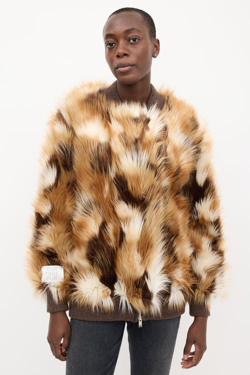 Stella McCartney Brown & White Mixed Faux Fur Vilma Jacket