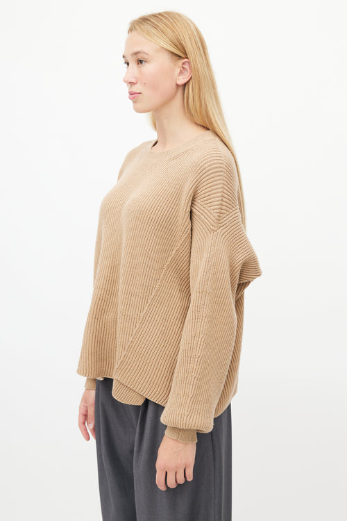 Stella McCartney Brown Wool Ribbed Knit Sweater