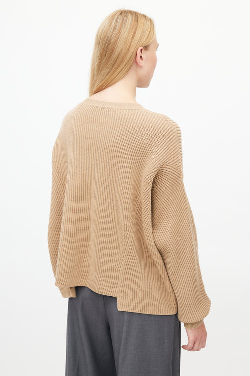 Stella McCartney Brown Wool Ribbed Knit Sweater