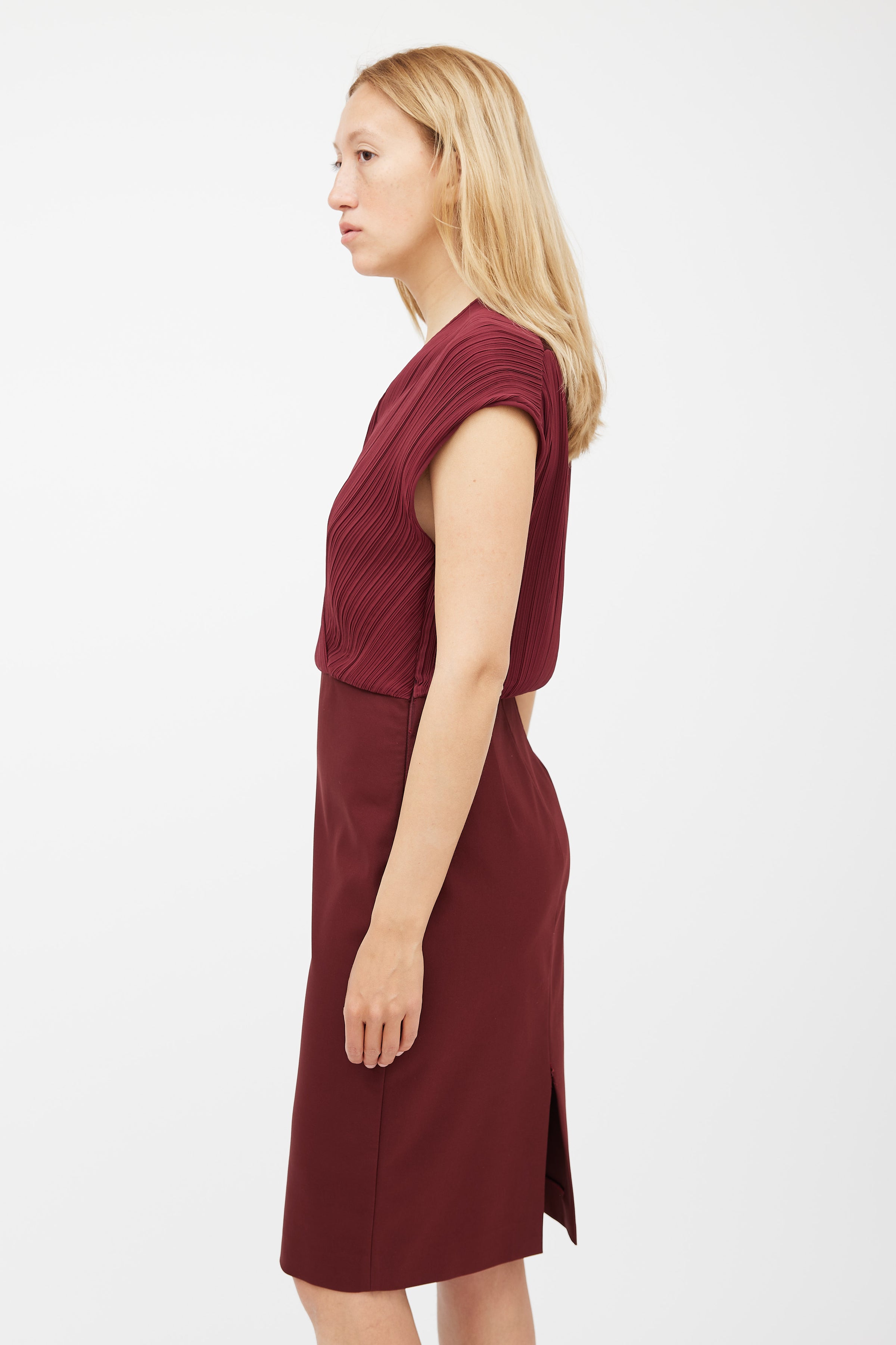 Stella McCartney // Burgundy Pleated Wrap Dress VSP Consignment Stella McCartney // Burgundy Pleated Wrap Dress VSP Consignment