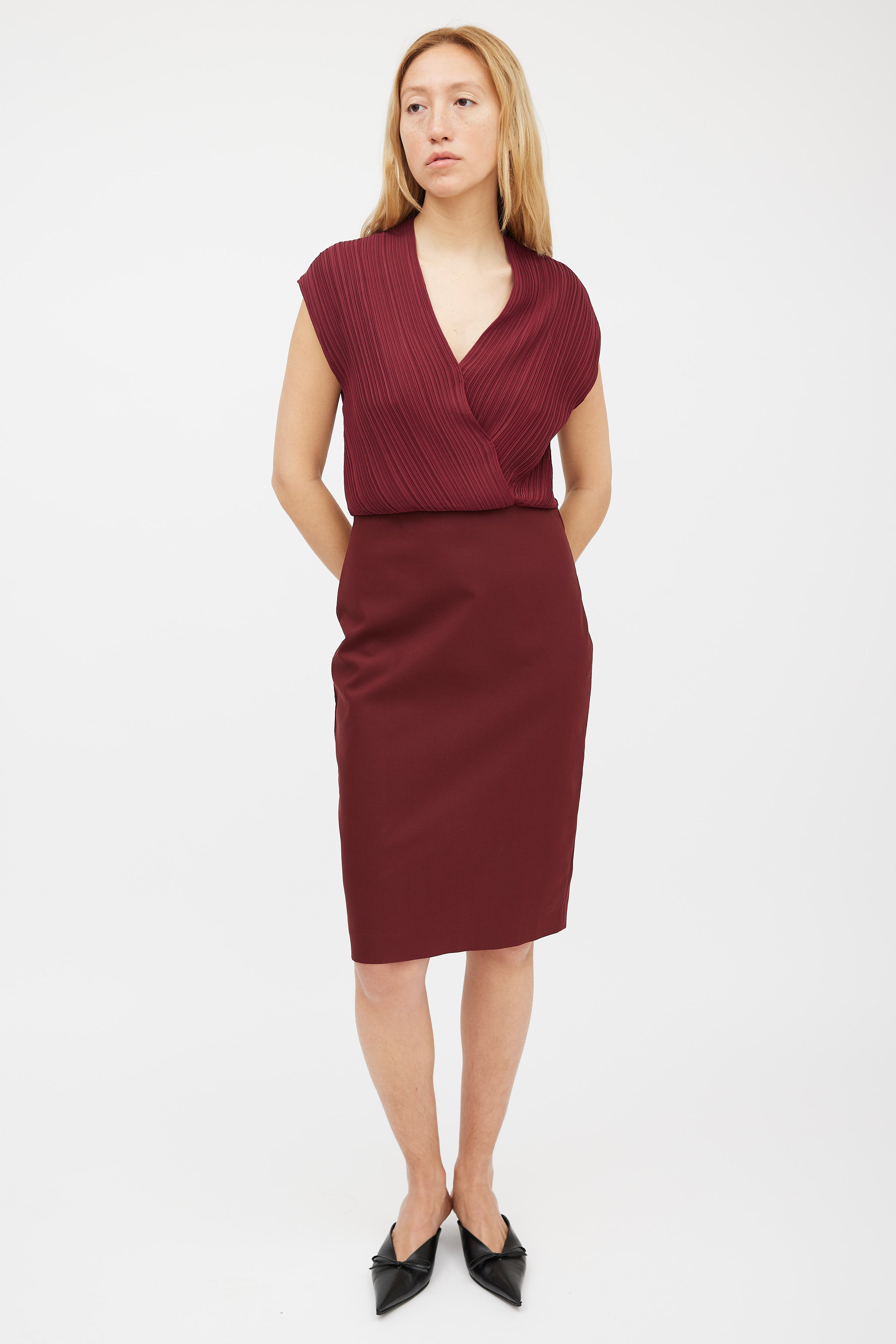 Stella McCartney // Burgundy Pleated Wrap Dress VSP Consignment Stella McCartney // Burgundy Pleated Wrap Dress VSP Consignment