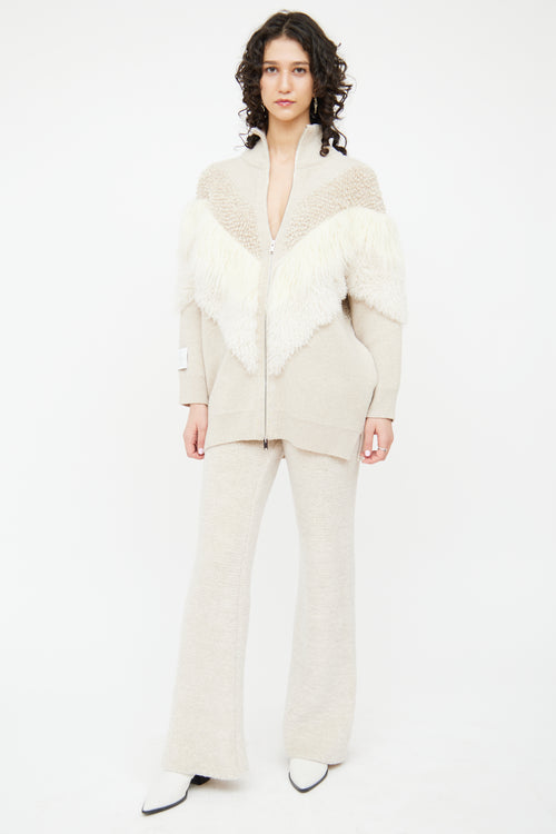 Stella McCartney Beige & Cream Textured Wool Zip Sweater