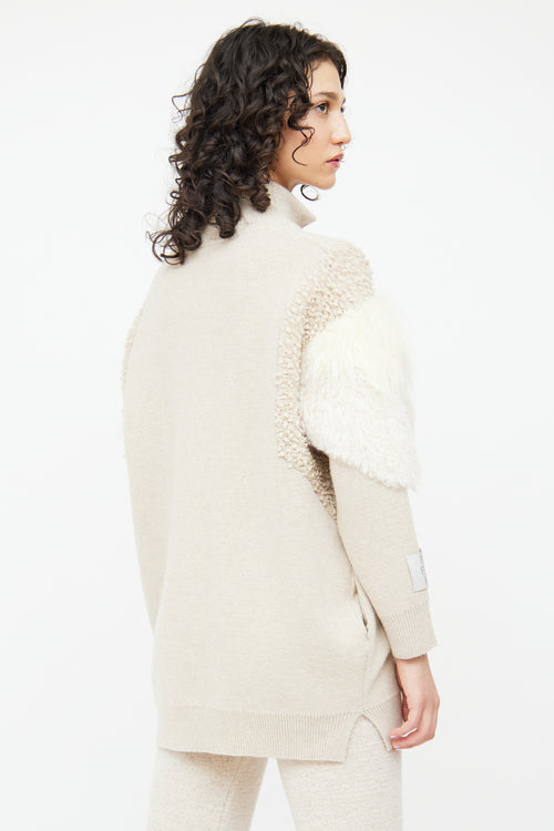 Stella McCartney Beige & Cream Textured Wool Zip Sweater