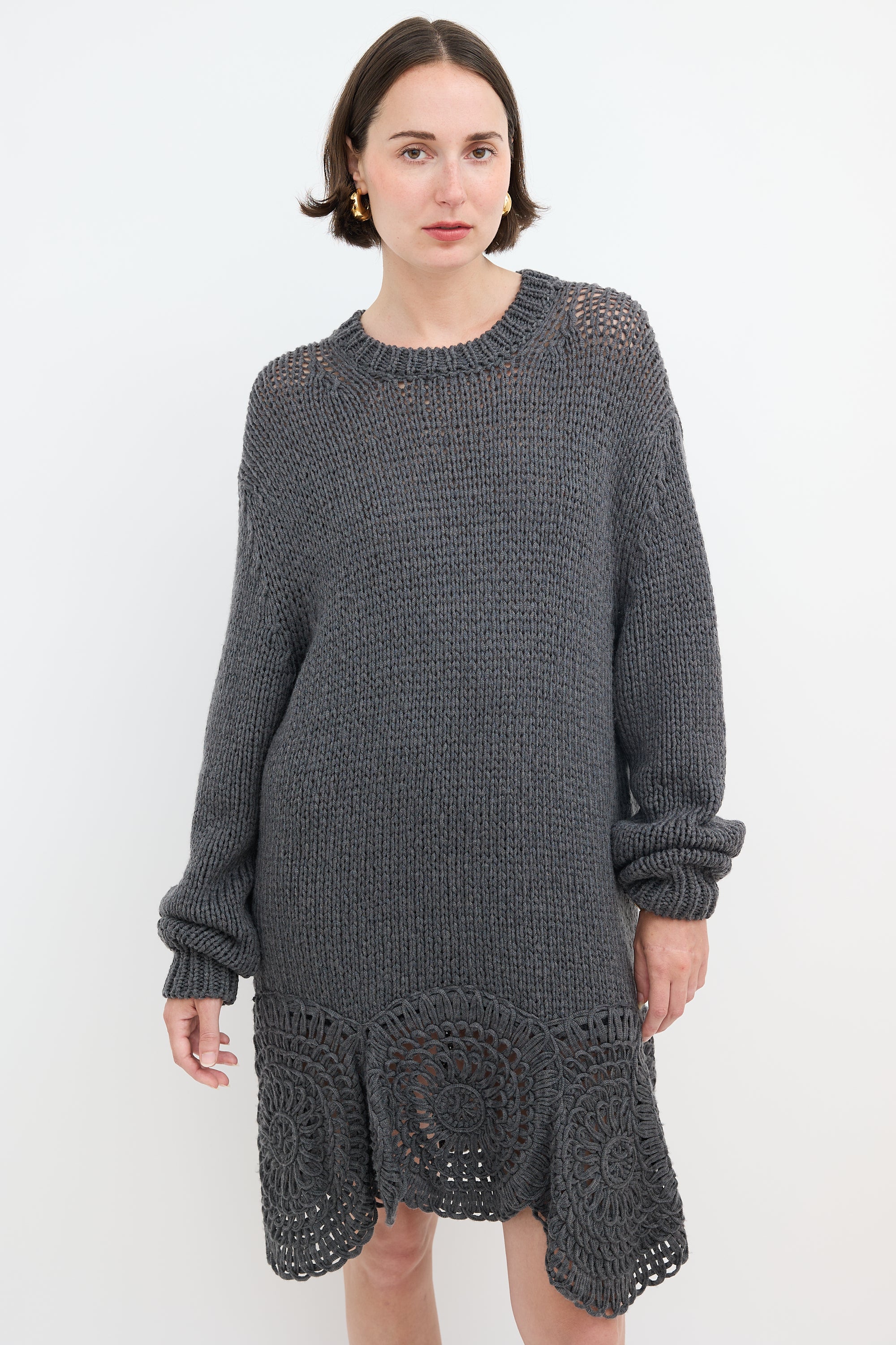 Crochet Hem Sweater Dress