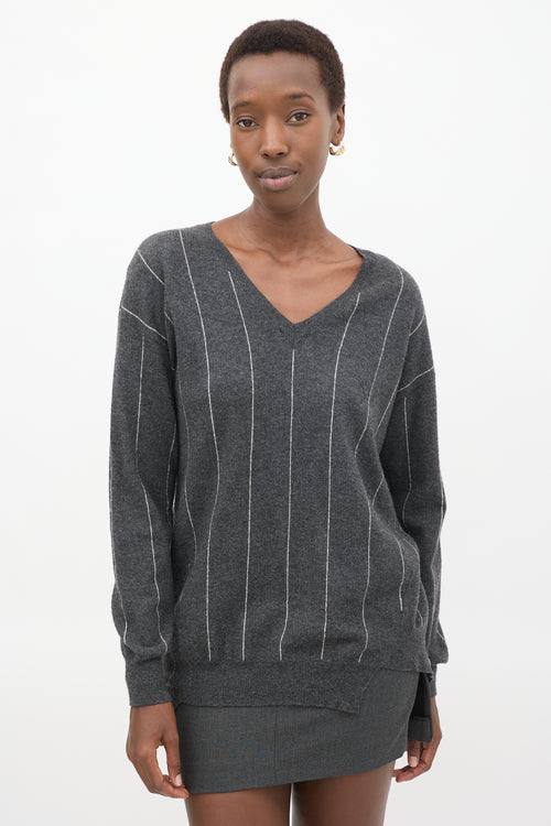 Stella McCartney Dark Grey & White Intarsia Stripped  Sweater