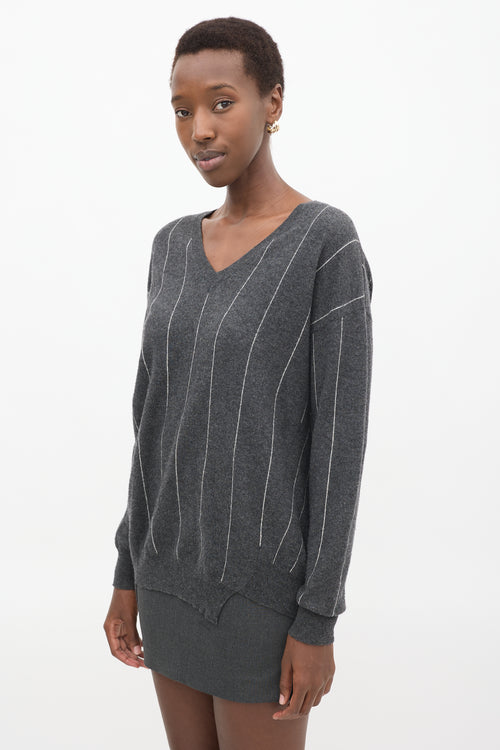 Stella McCartney Dark Grey & White Intarsia Stripped  Sweater