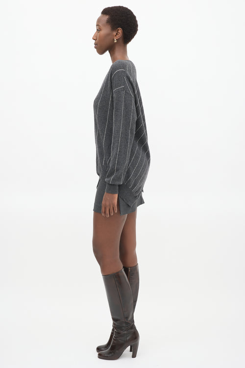 Stella McCartney Dark Grey & White Intarsia Stripped  Sweater