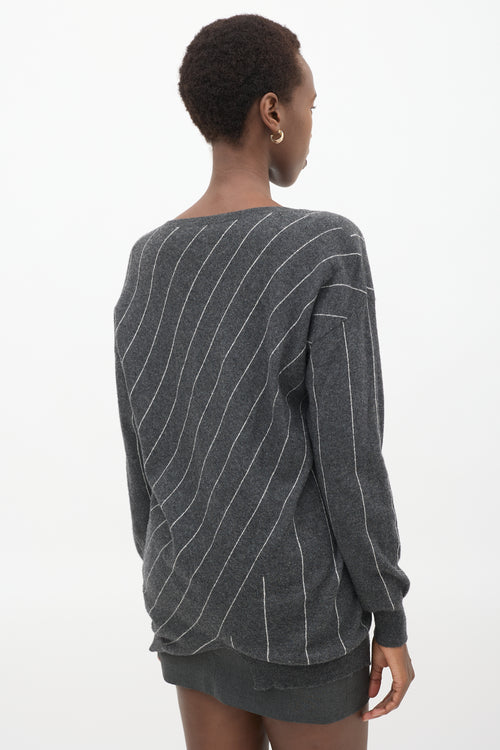 Stella McCartney Dark Grey & White Intarsia Stripped  Sweater