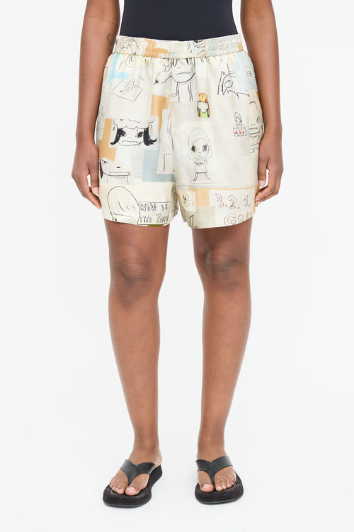 Stella McCartney X Yoshitomo Nara Print Silk Shorts