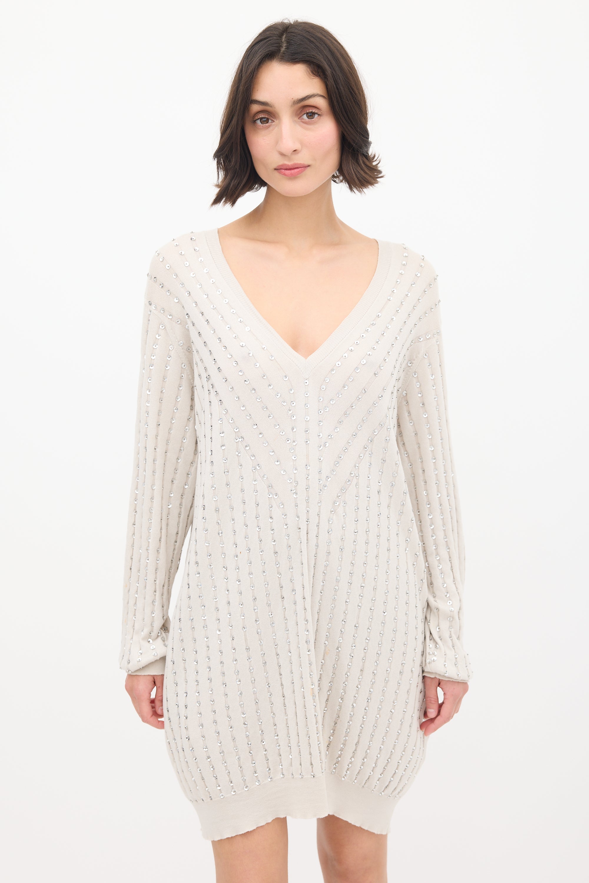 Stella McCartney // Grey Cotton Embellished Sweater Dress VSP Consignment Stella McCartney // Grey Cotton Embellished Sweater Dress VSP Consignment