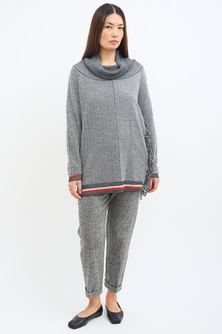 Stella McCartney Grey Tweed Stripe & Fringe Sweater