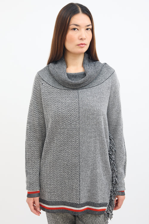 Stella McCartney Grey Tweed Stripe & Fringe Sweater