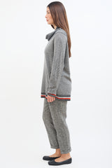 Stella McCartney Grey Tweed Stripe & Fringe Sweater