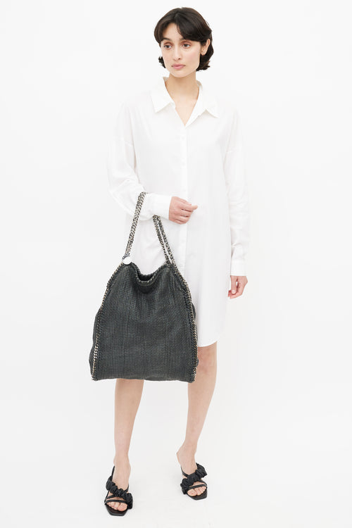 Stella McCartney Black & Silver Woven Falabella Shoulder Bag