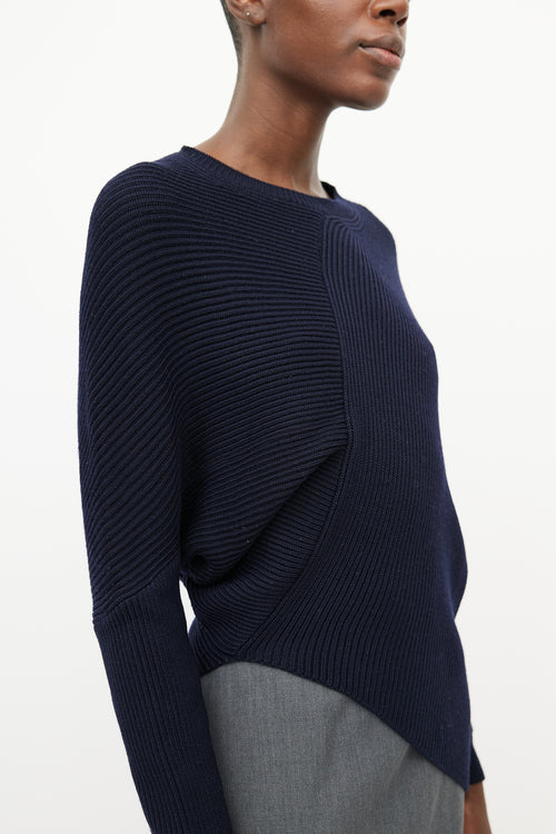 Stella McCartney Navy Asymmetrical Ribbed Knit Sweater