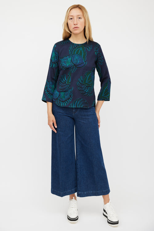 Stella McCartney Navy & Green Wool Paisley Jacquard Top