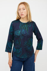 Stella McCartney Navy & Green Wool Paisley Jacquard Top
