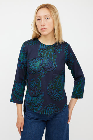 Stella McCartney Navy & Green Wool Paisley Jacquard Top
