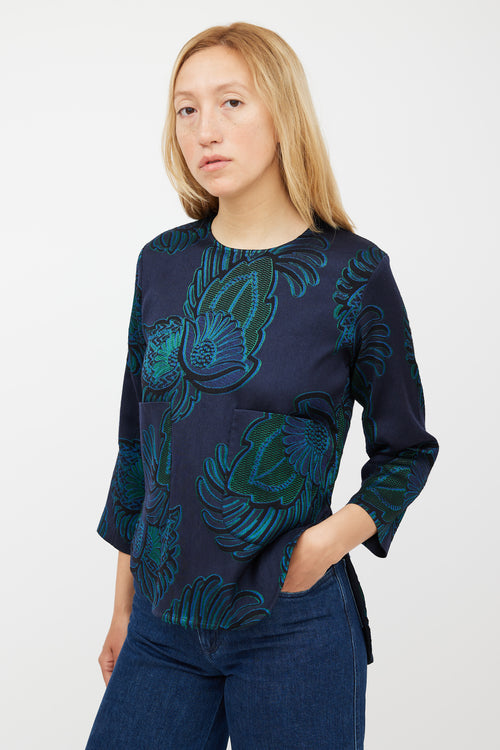 Stella McCartney Navy & Green Wool Paisley Jacquard Top
