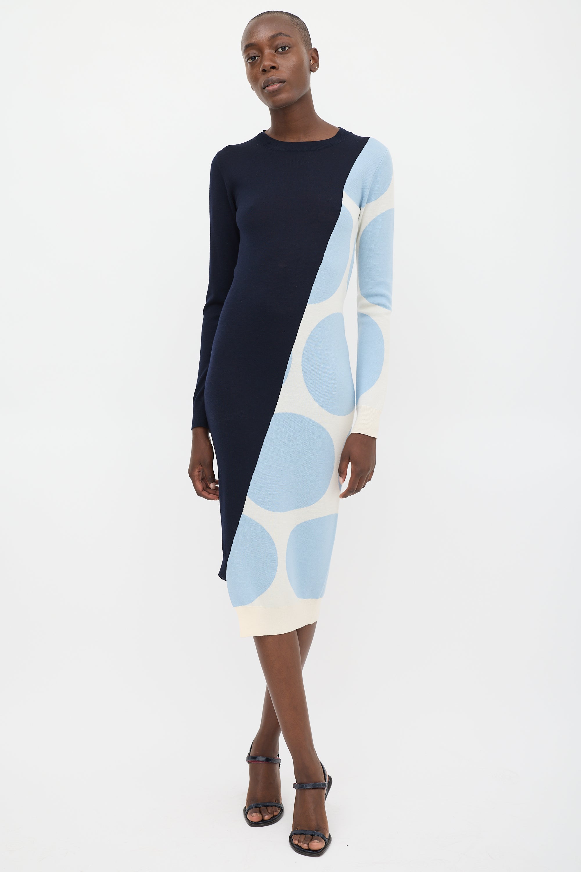 Stella McCartney // Navy & Light Blue Wool Asymmetrical Sweater Dress VSP Consignment Stella McCartney // Navy & Light Blue Wool Asymmetrical Sweater Dress VSP Consignment