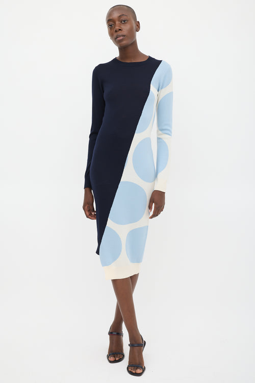 Stella McCartney Navy & Light Blue Wool Asymmetrical Sweater Dress