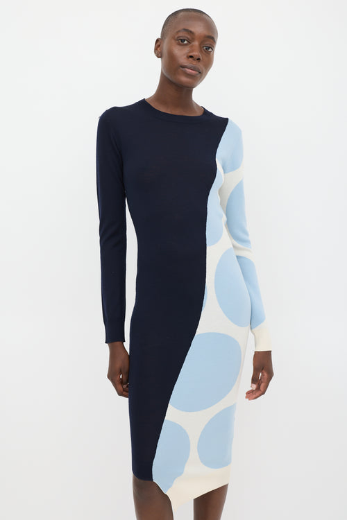 Stella McCartney Navy & Light Blue Wool Asymmetrical Sweater Dress