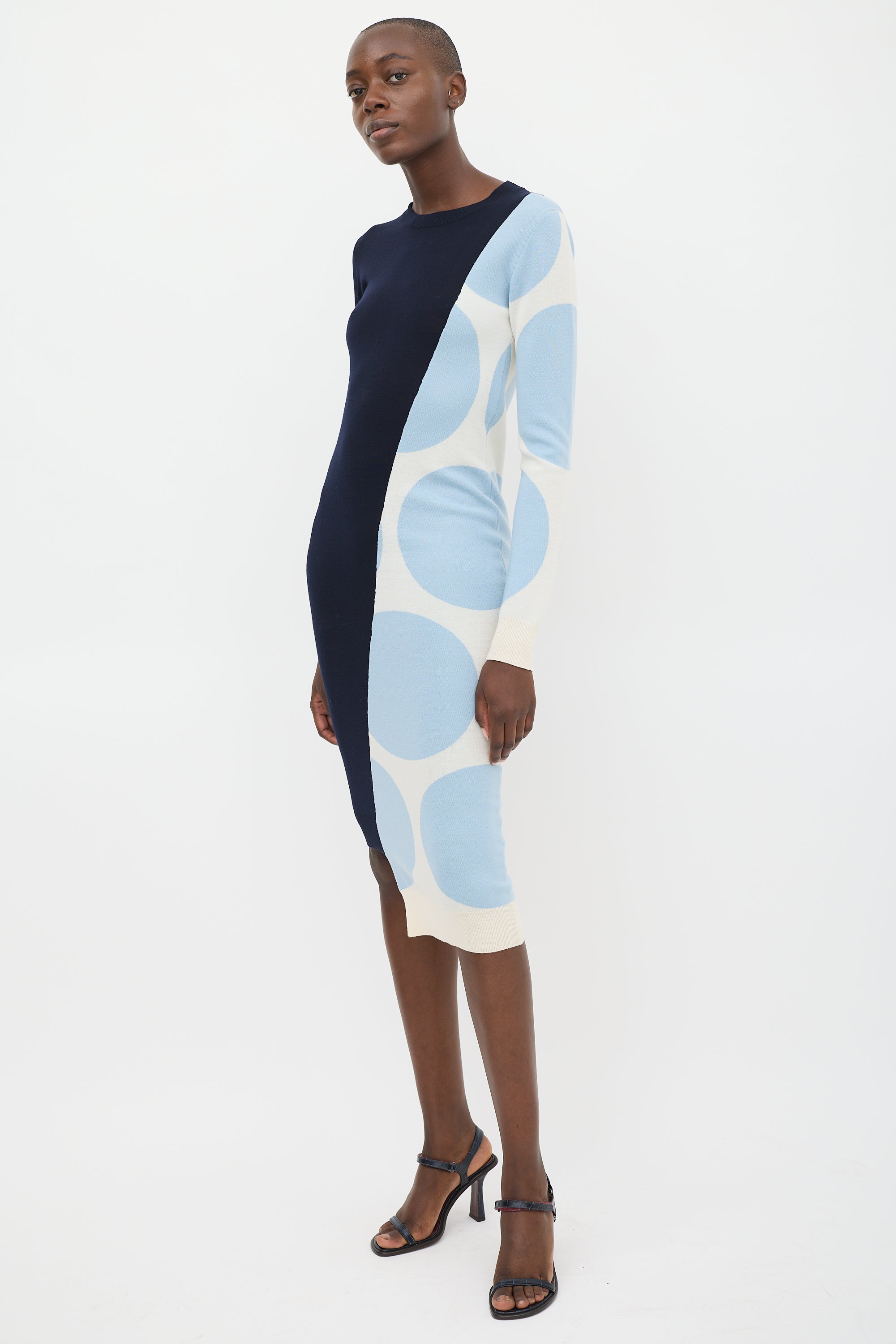 Stella McCartney // Navy & Light Blue Wool Asymmetrical Sweater Dress – VSP Consignment