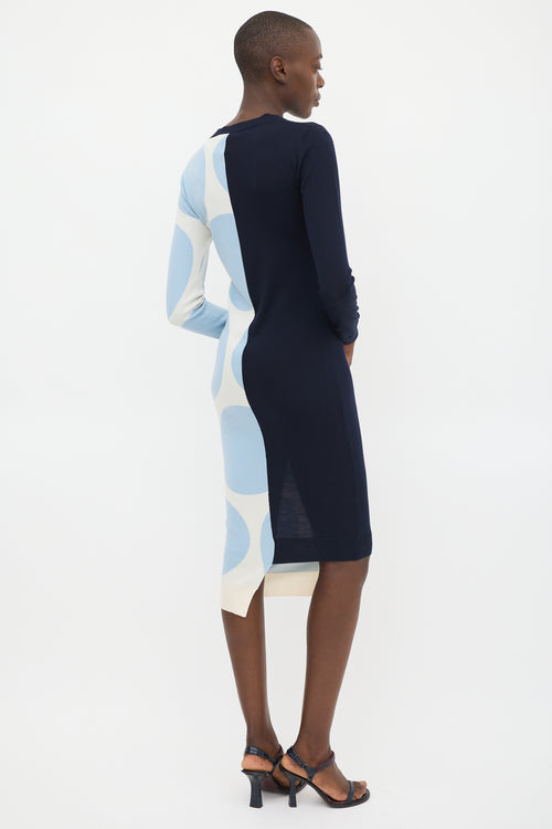 Stella McCartney Navy & Light Blue Wool Asymmetrical Sweater Dress