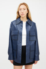 Stella McCartney Navy Scalloped Eyelet Faux Leather Jacket