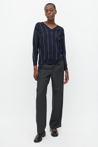 Stella McCartney Navy & White Stripe Asymmetric Hem Sweater