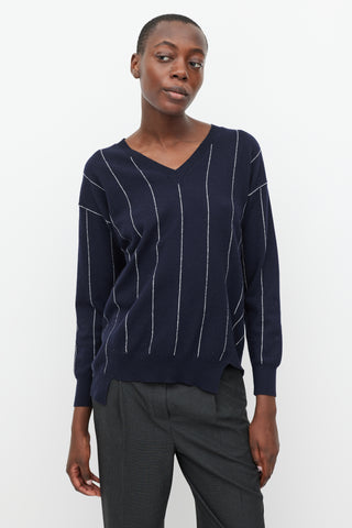 Stella McCartney Navy & White Stripe Asymmetric Hem Sweater