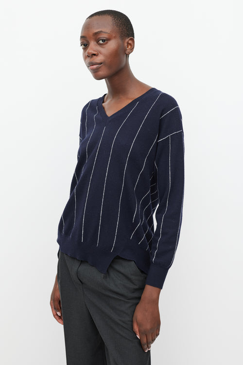 Stella McCartney Navy & White Stripe Asymmetric Hem Sweater