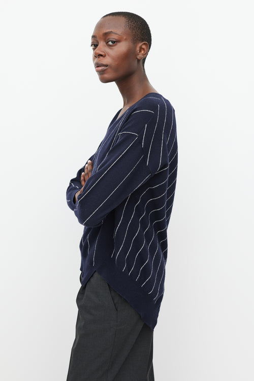 Stella McCartney Navy & White Stripe Asymmetric Hem Sweater
