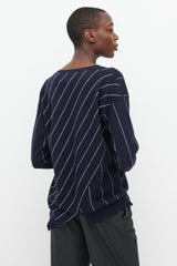 Stella McCartney Navy & White Stripe Asymmetric Hem Sweater