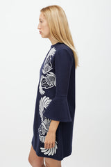 Stella McCartney Navy & White Wool Floral Embroidered Dress