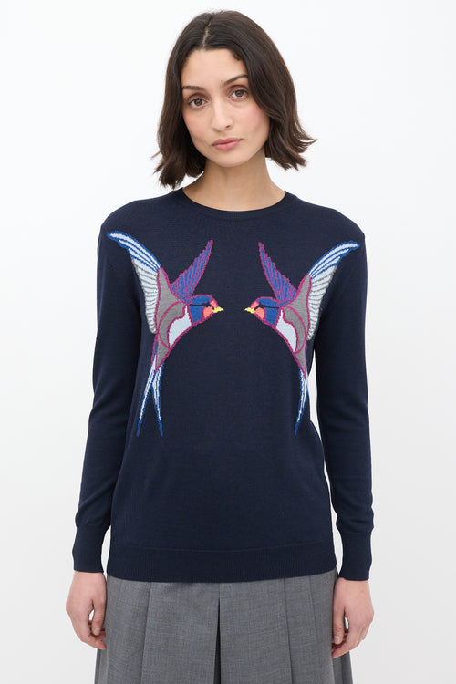 Stella McCartney Navy Wool & Silk Graphic Sweater