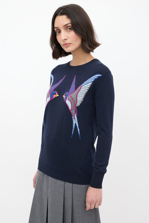 Stella McCartney Navy Wool & Silk Graphic Sweater