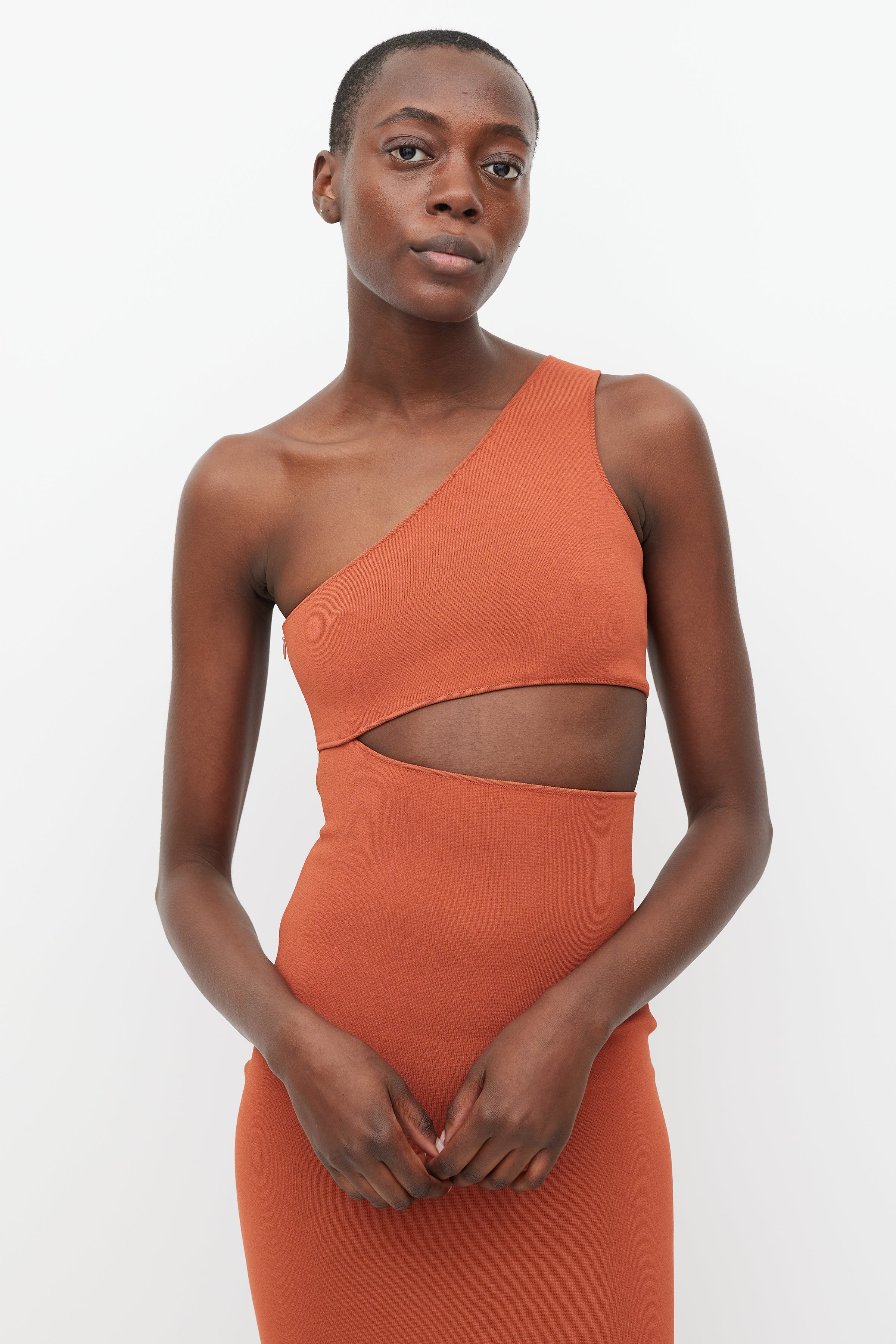 Stella McCartney // Orange Asymmetric Cutout Dress VSP Consignment Stella McCartney // Orange Asymmetric Cutout Dress VSP Consignment