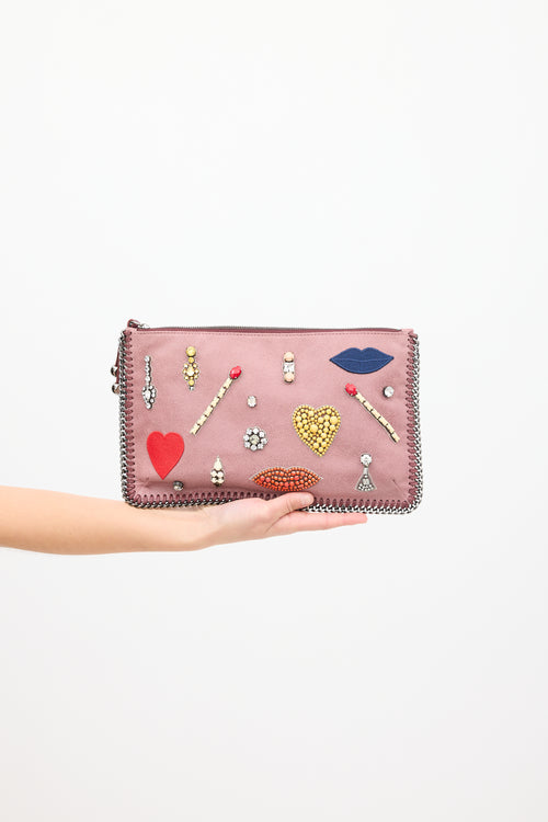 Stella McCartney Pink & Multi Vegan Embellished Falabella Zip Clutch