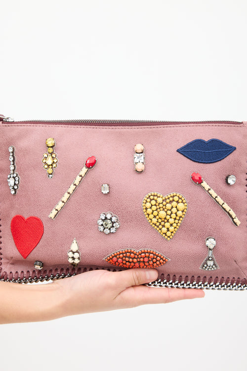 Stella McCartney Pink & Multi Vegan Embellished Falabella Zip Clutch