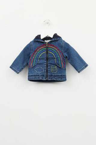 Stella McCartney Kids Blue Denim Hooded Rainbow Print Jean Jacket