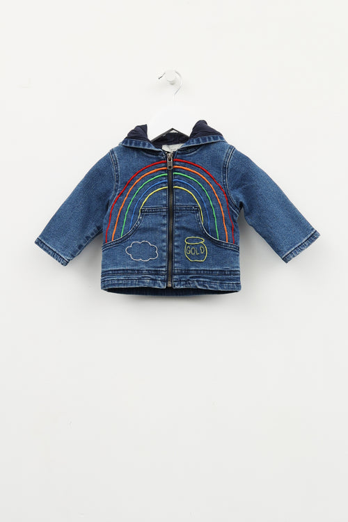 Stella McCartney Kids Blue Denim Hooded Rainbow Print Jean Jacket